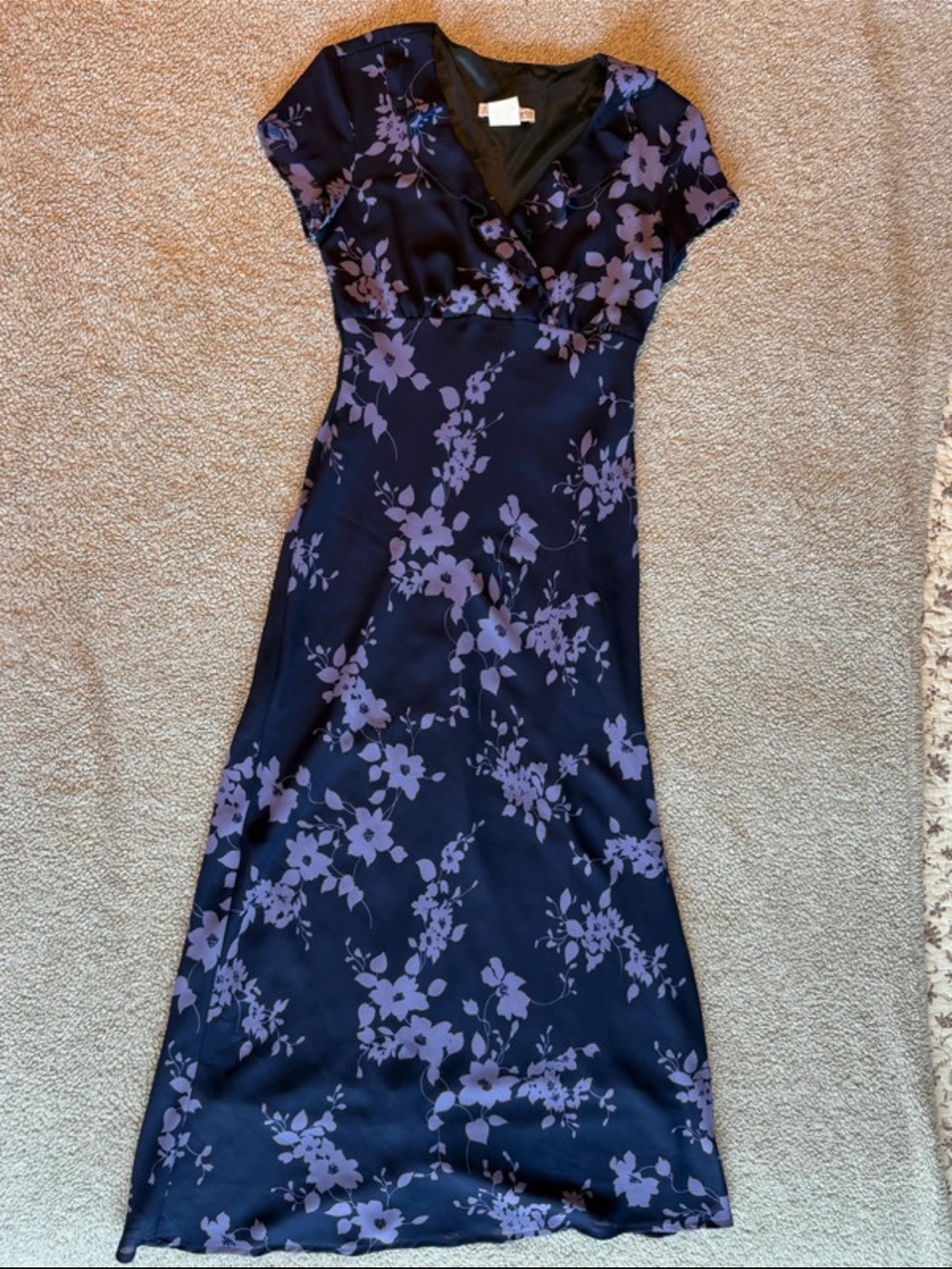 Y2K Navy Maxi Dress with Lavender Floral Print
